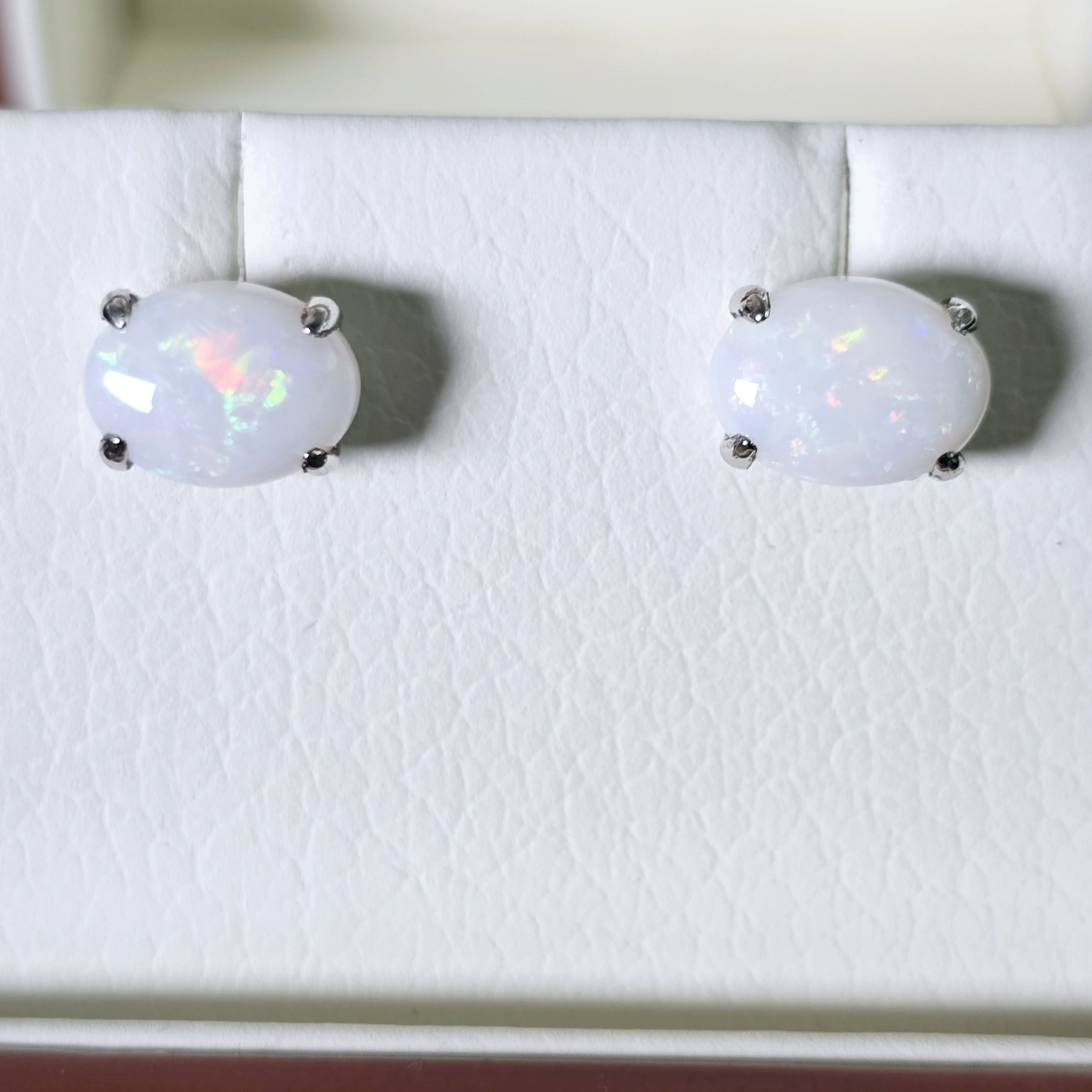 Orecchini A Perno Con Opale Sintetico, Argento 925 Placcato Oro Bianco, Borchie Tonde Da 3 A 8 Mm, Gioielli Ipoallergenici Per Donna